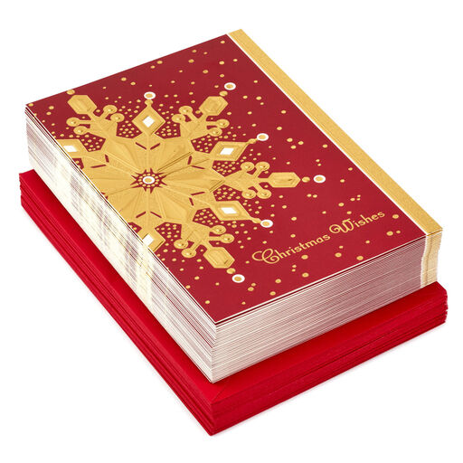 Gold Foil Snowflake Boxed Christmas Cards, Pack of 40, 