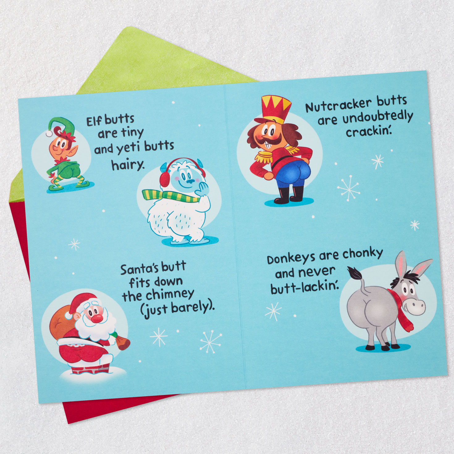 Cartoon Animal Butts Christmas Card Open card with envelope image number 4