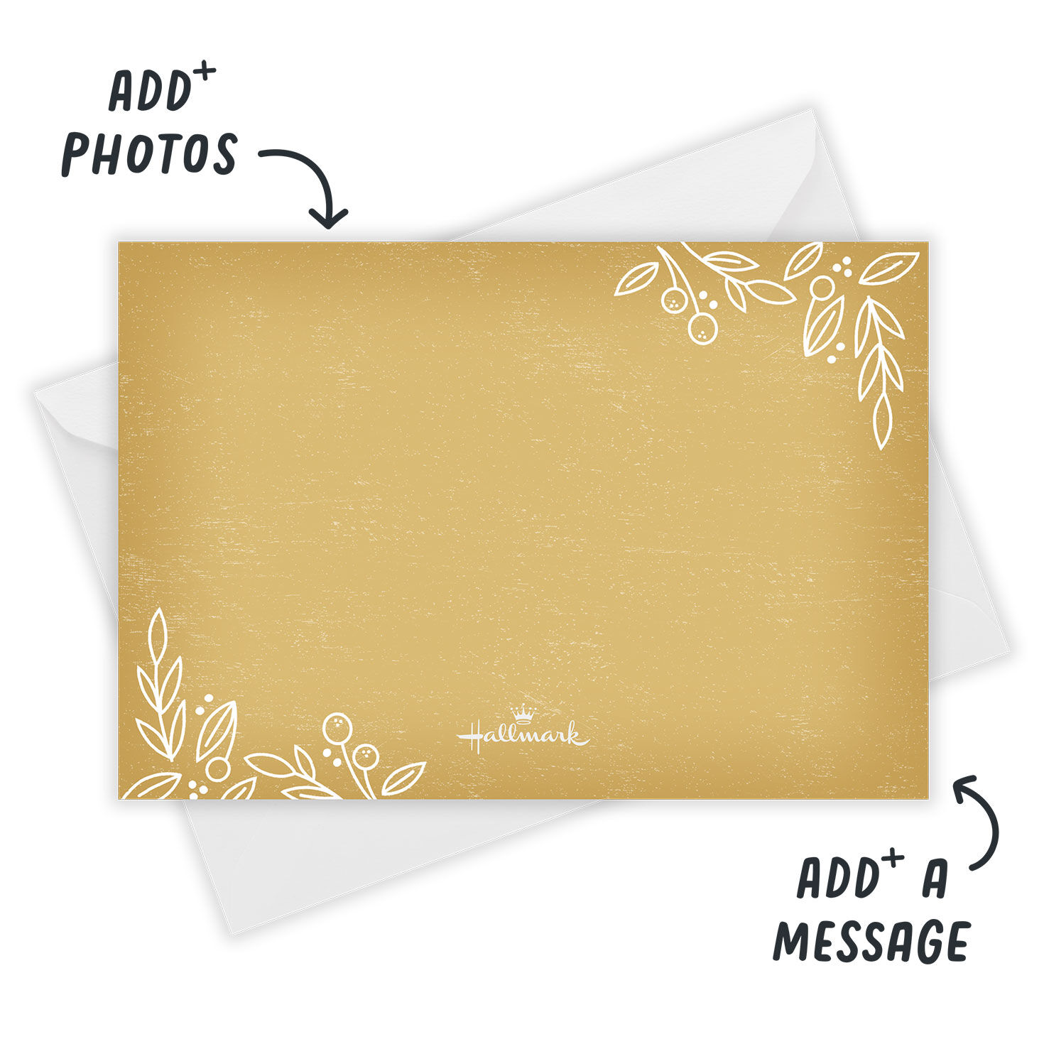 Foliage Line Art on Gold Personalized Wedding Thank You Card Back with envelope  indicating personalization image number 3