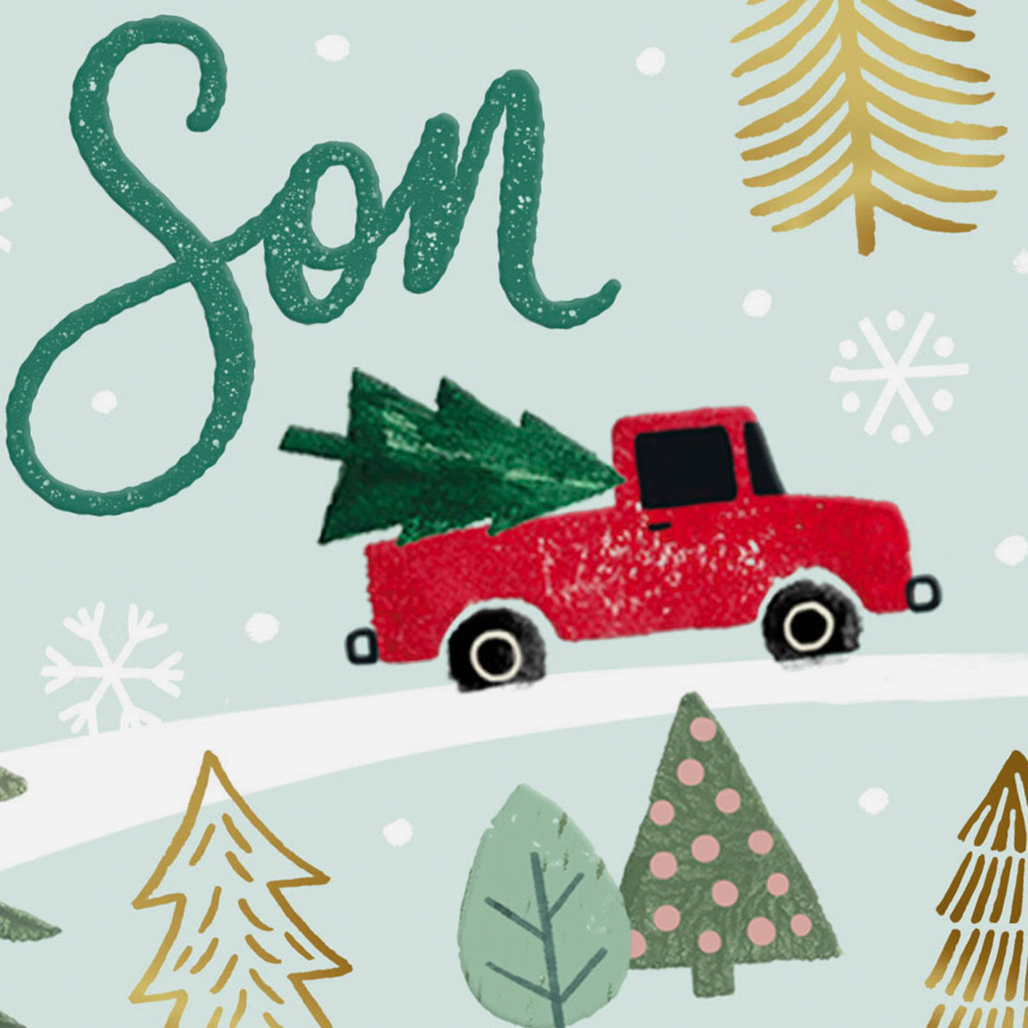 Red Truck with Trees Son Christmas Gift Card Holder Card Front Detail image number 5