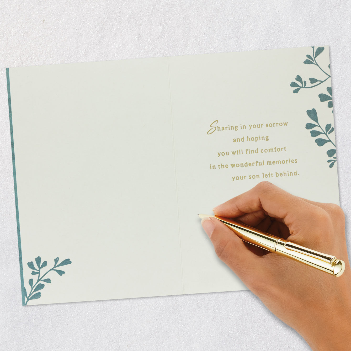 White Leaves on Green Son Sympathy Card signing card image number 6