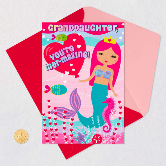 Mermaid Valentine's Day Card for Granddaughter With Stickers, , large image number 6