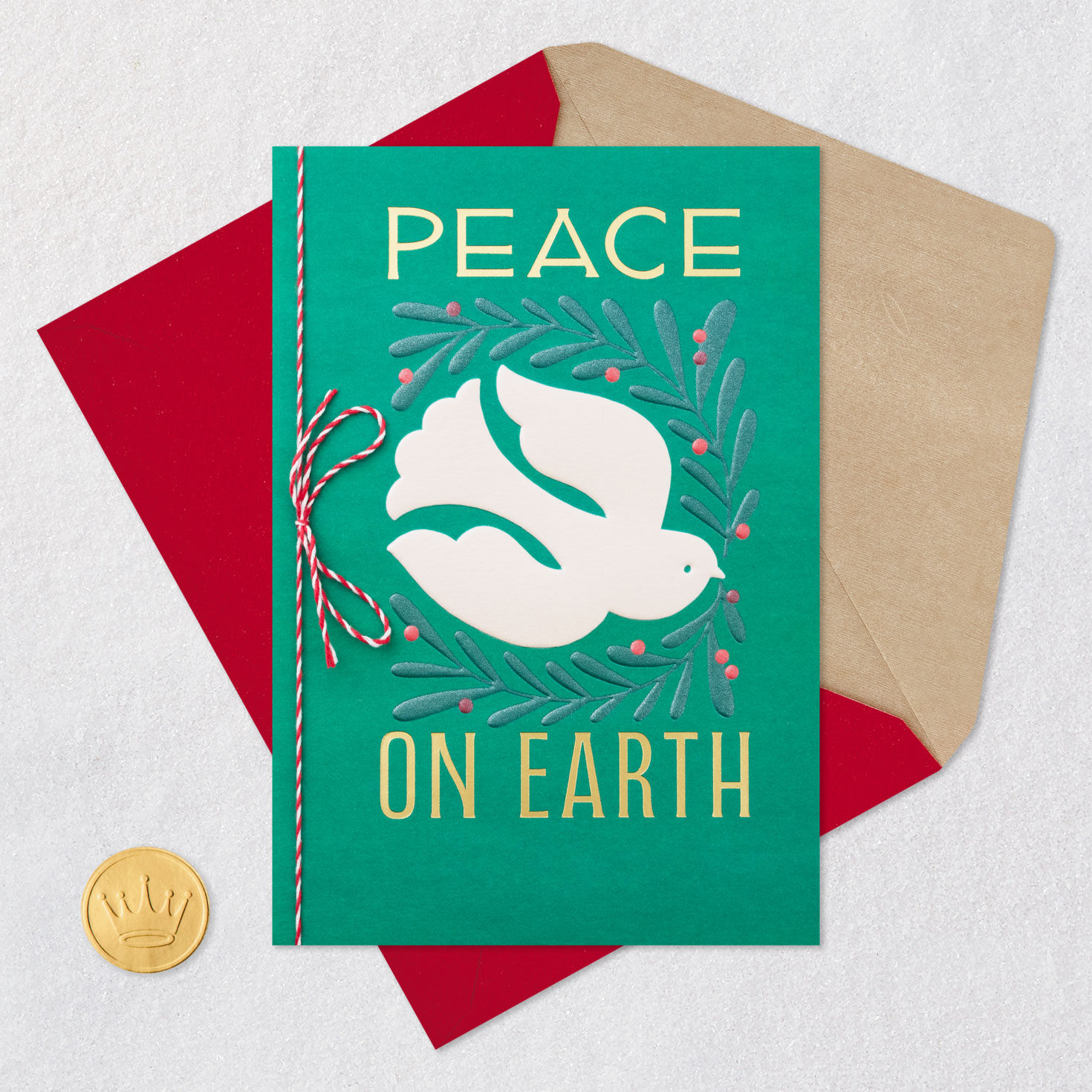 White Dove Peace on Earth Christmas Card Card Front with Envelope and Gold Seal image number 5