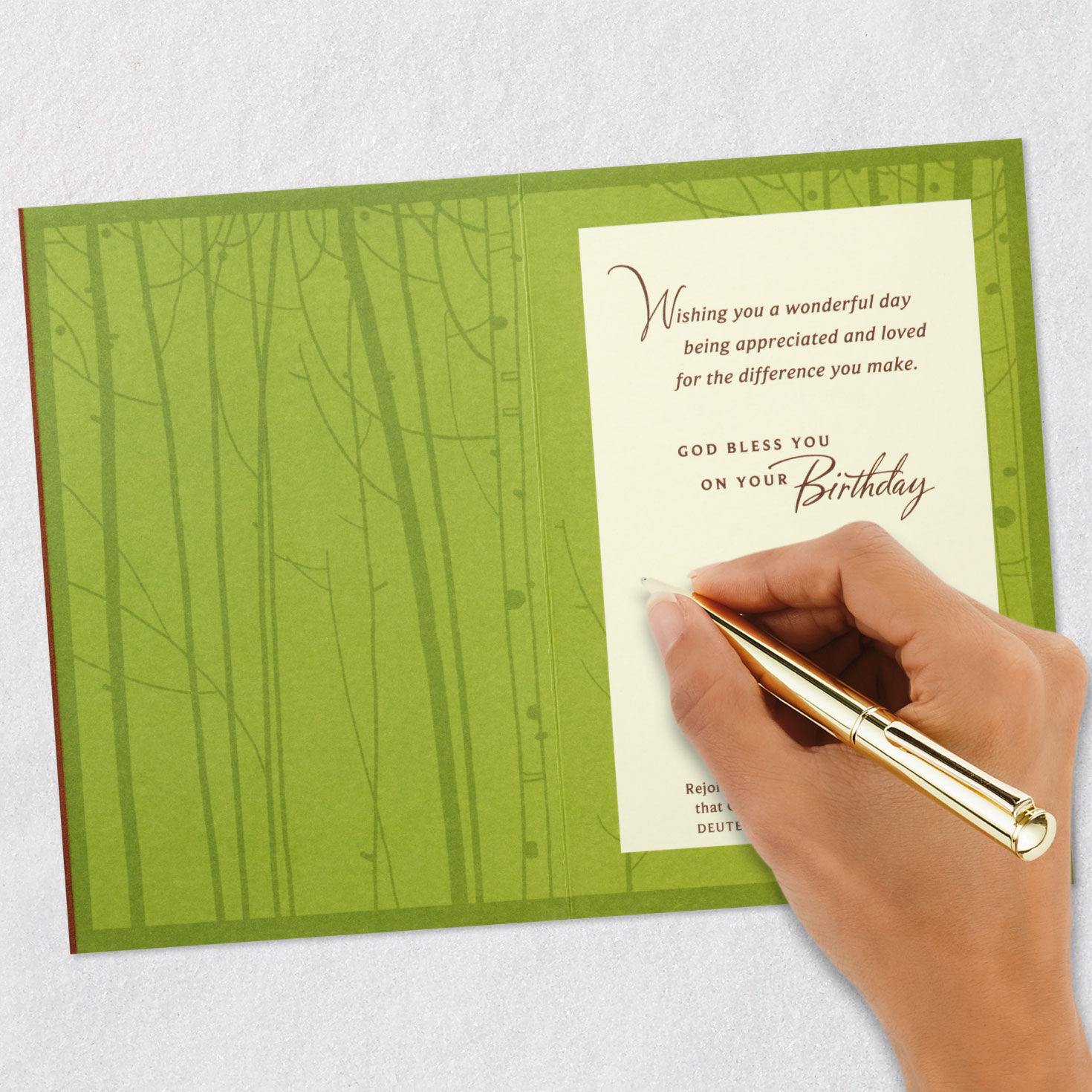 Green Woods Christian Birthday Card signing card image number 7