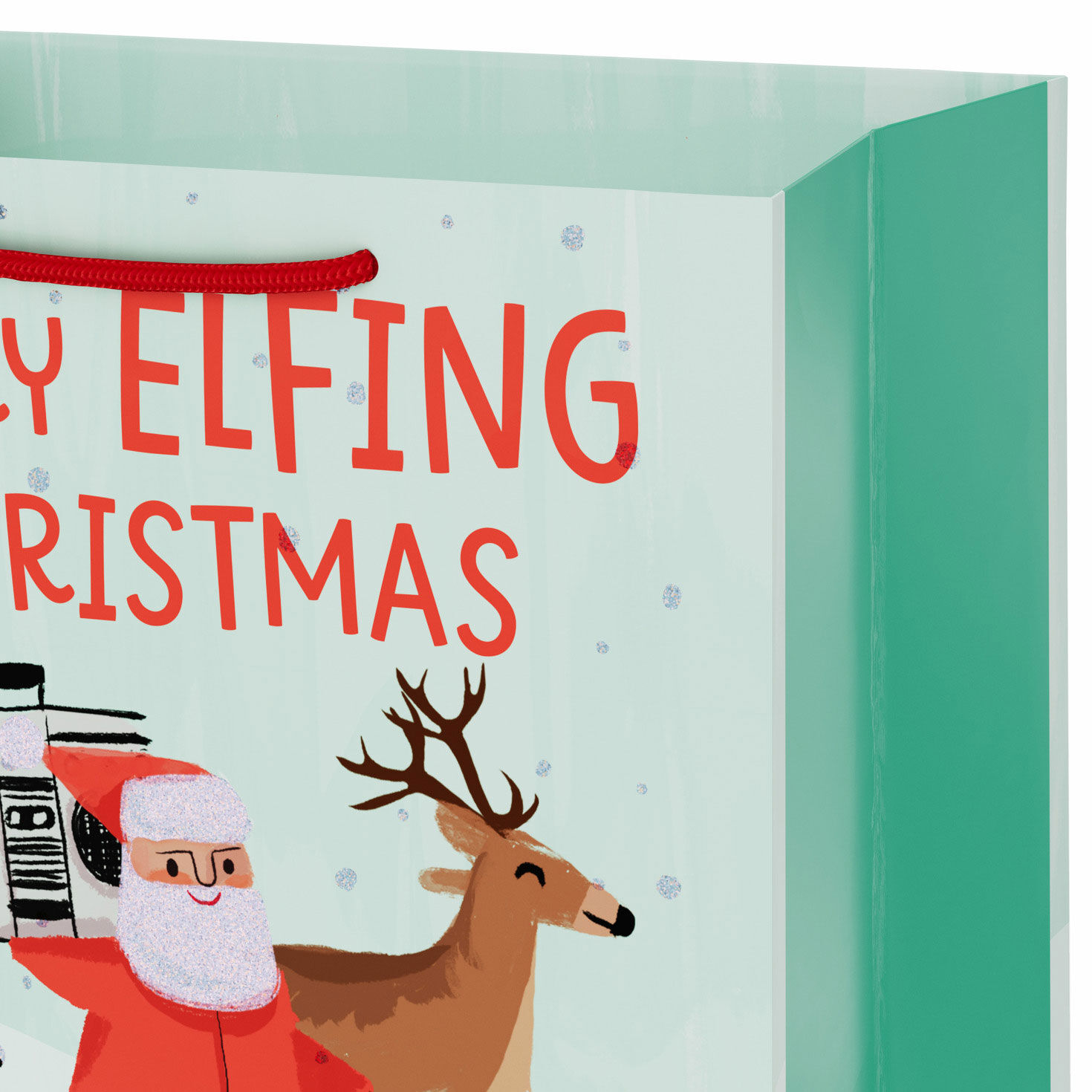 Funny Santa Adult Medium Holiday Gift Bag Handle Detail image number 4