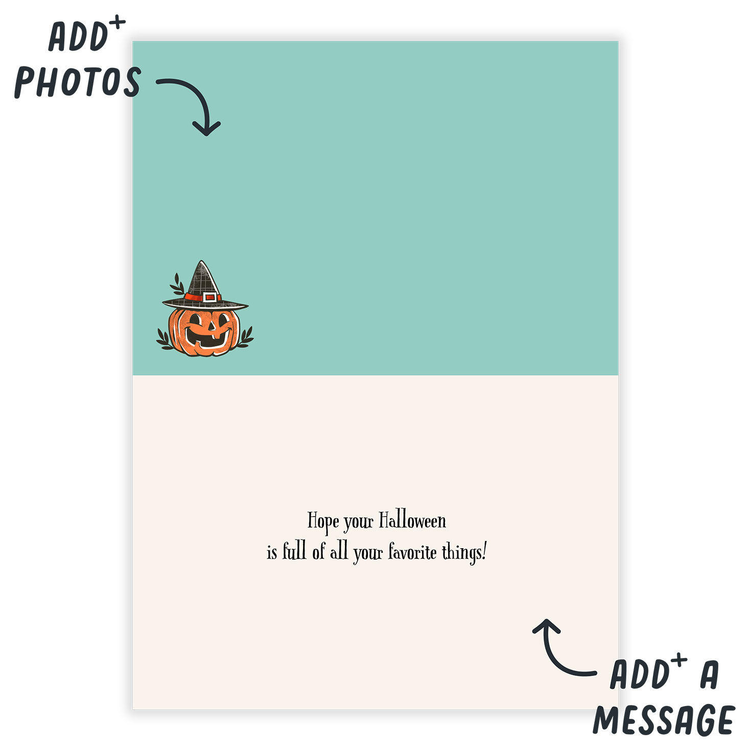 Black Cat in Pumpkin Personalized Halloween Card Open Card indicating personalization image number 3