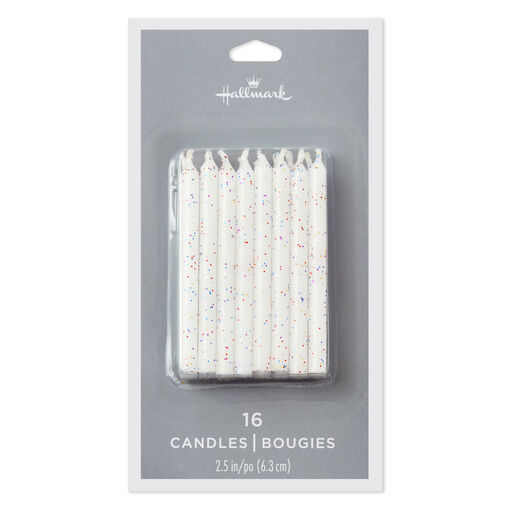 White With Glitter Birthday Candles, Set of 16, White