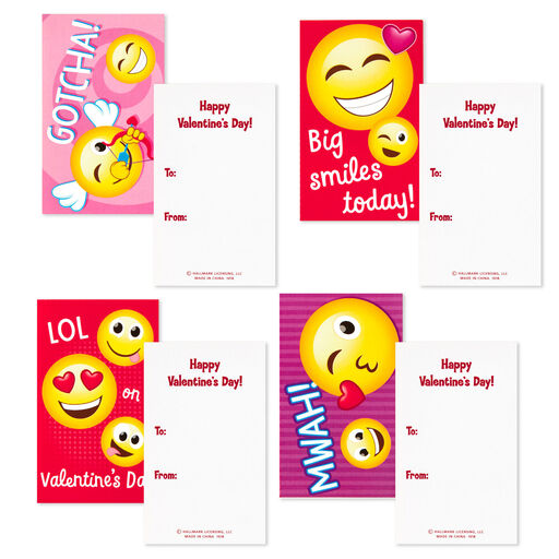Heart-y Emojis Kids Classroom Valentines Set With Cards, Stickers and Mailbox, 