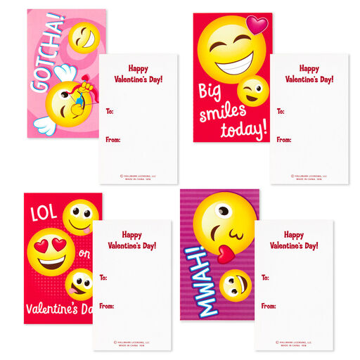 Heart-y Emojis Kids Classroom Valentines Set With Cards, Stickers and Mailbox, 