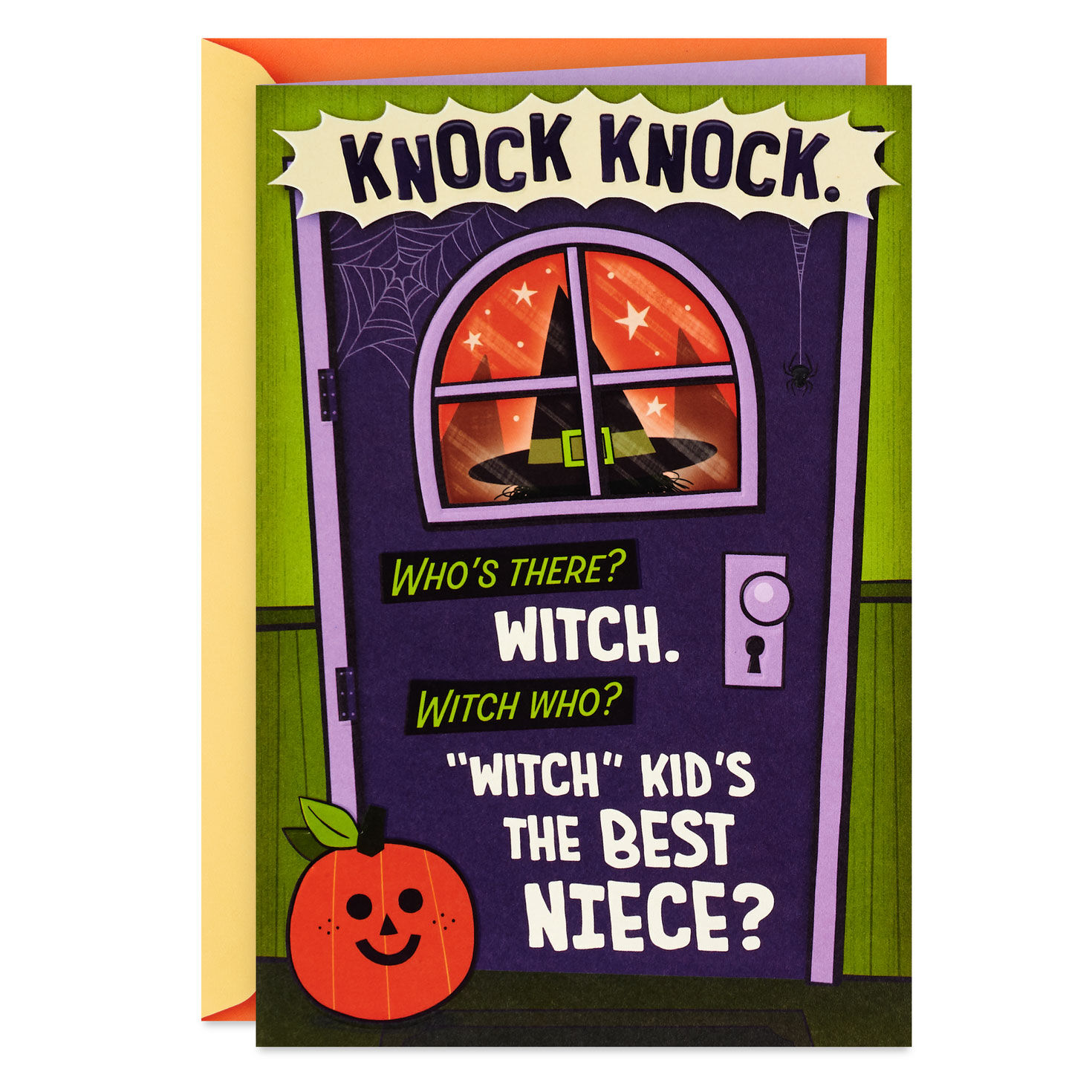 Witch Kid Knock-Knock Joke Halloween Card for Niece