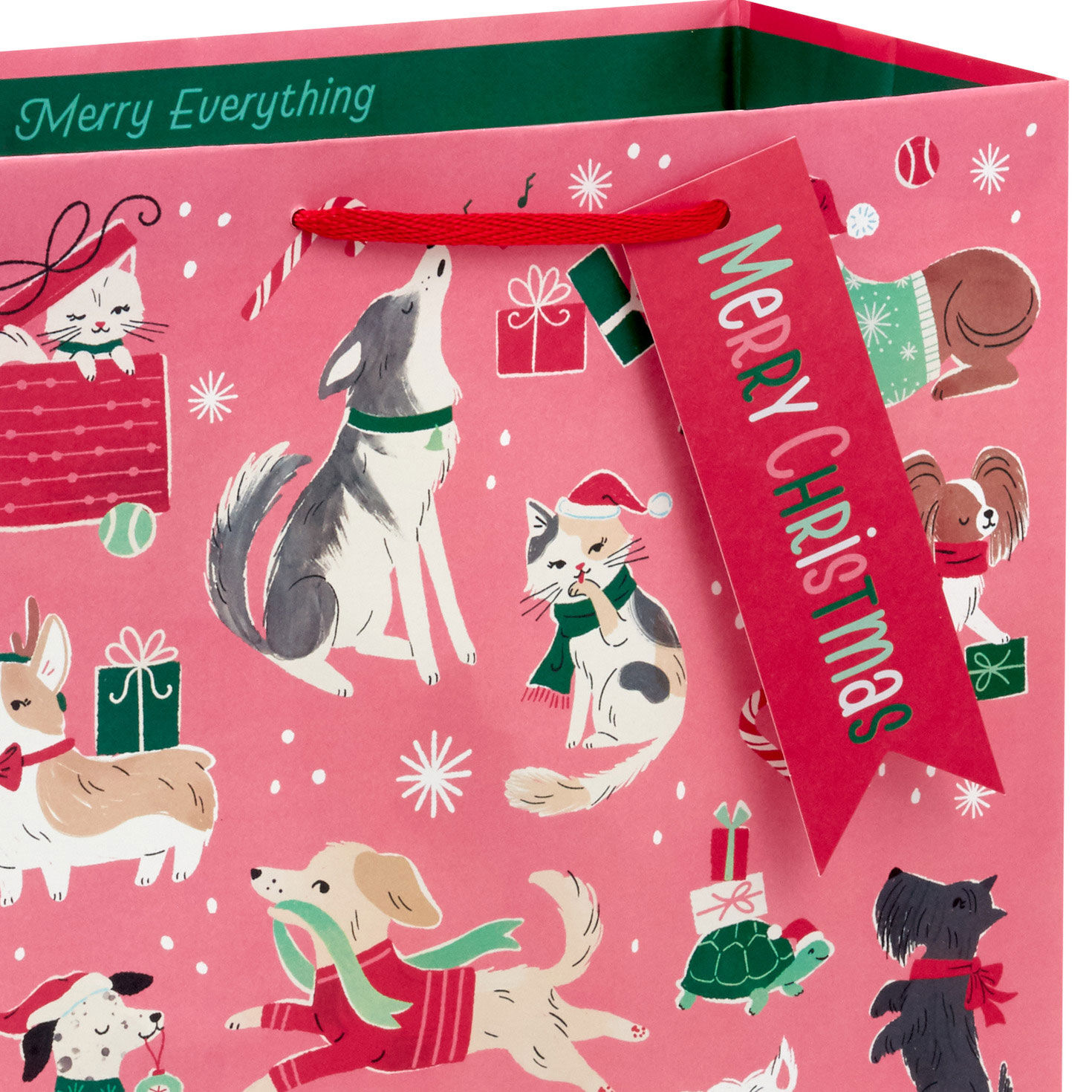 13" Retro Dogs and Cats on Pink Large Christmas Gift Bag for only USD 4.49 | Hallmark