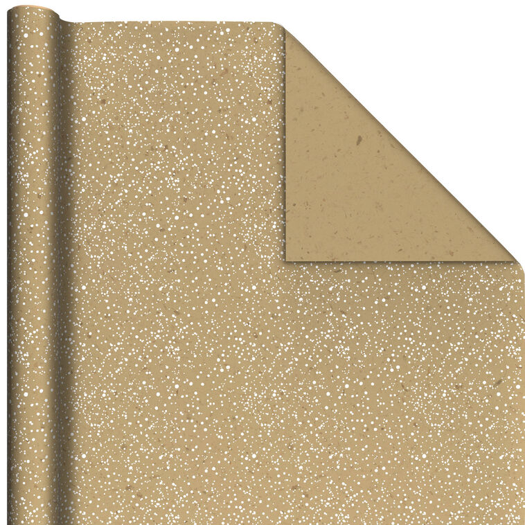 Falling Snow/Brown Flecks on Kraft Holiday Reversible Wrapping Paper Roll, 22.5 sq. ft.