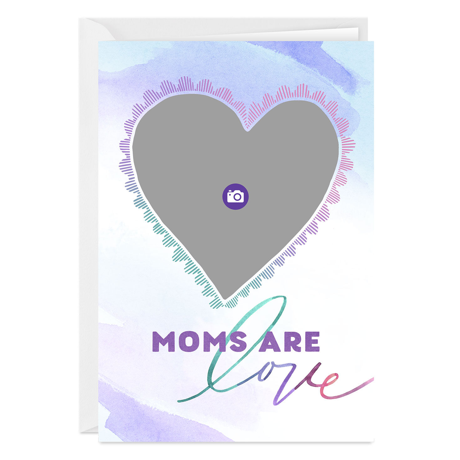 Photo Heart on Purple Personalized Mother's Day Card Card Front indicating personalization image number 3