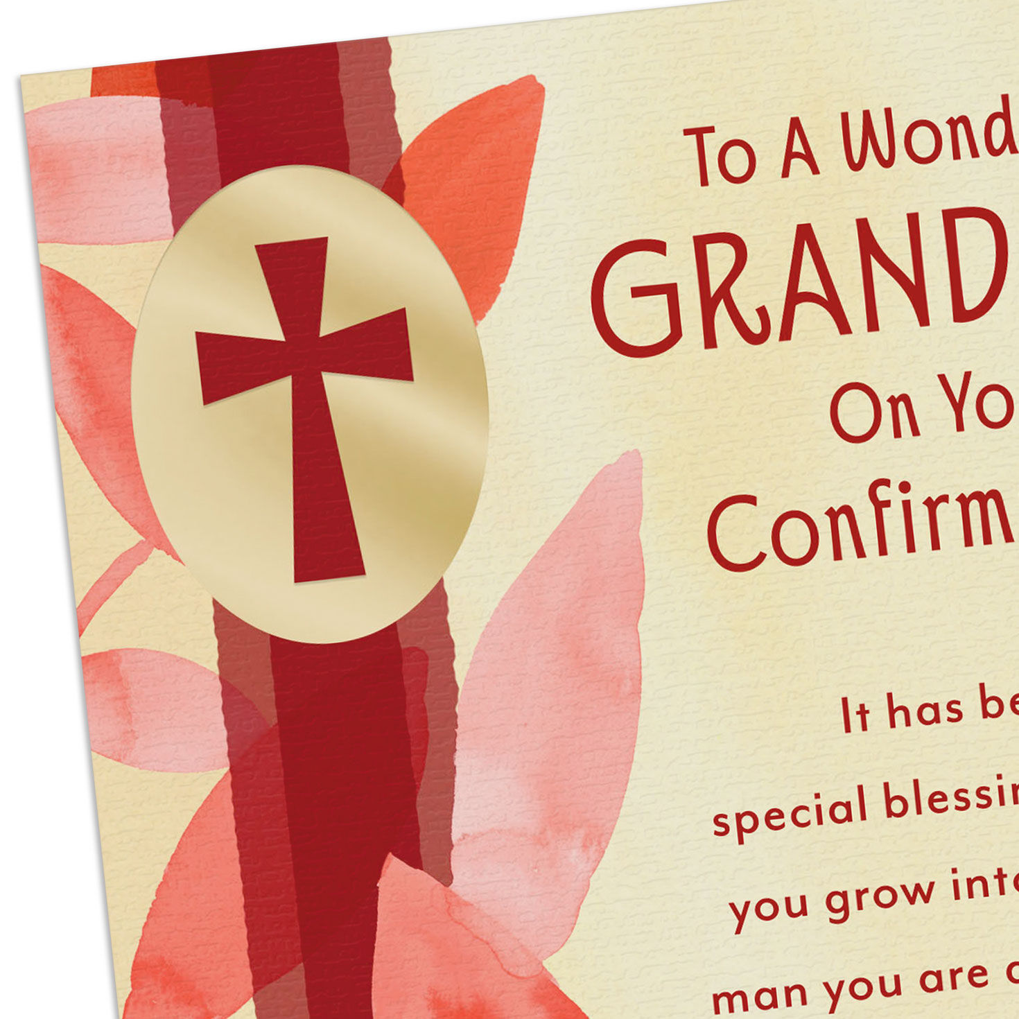Leaves and Cross Confirmation Card for Grandson Card Front Detail image number 5