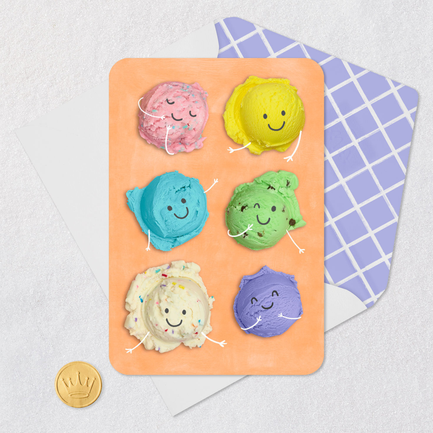 Smiling Ice-Cream Scoops Blank Card Card Front with Envelope and Gold Seal image number 4