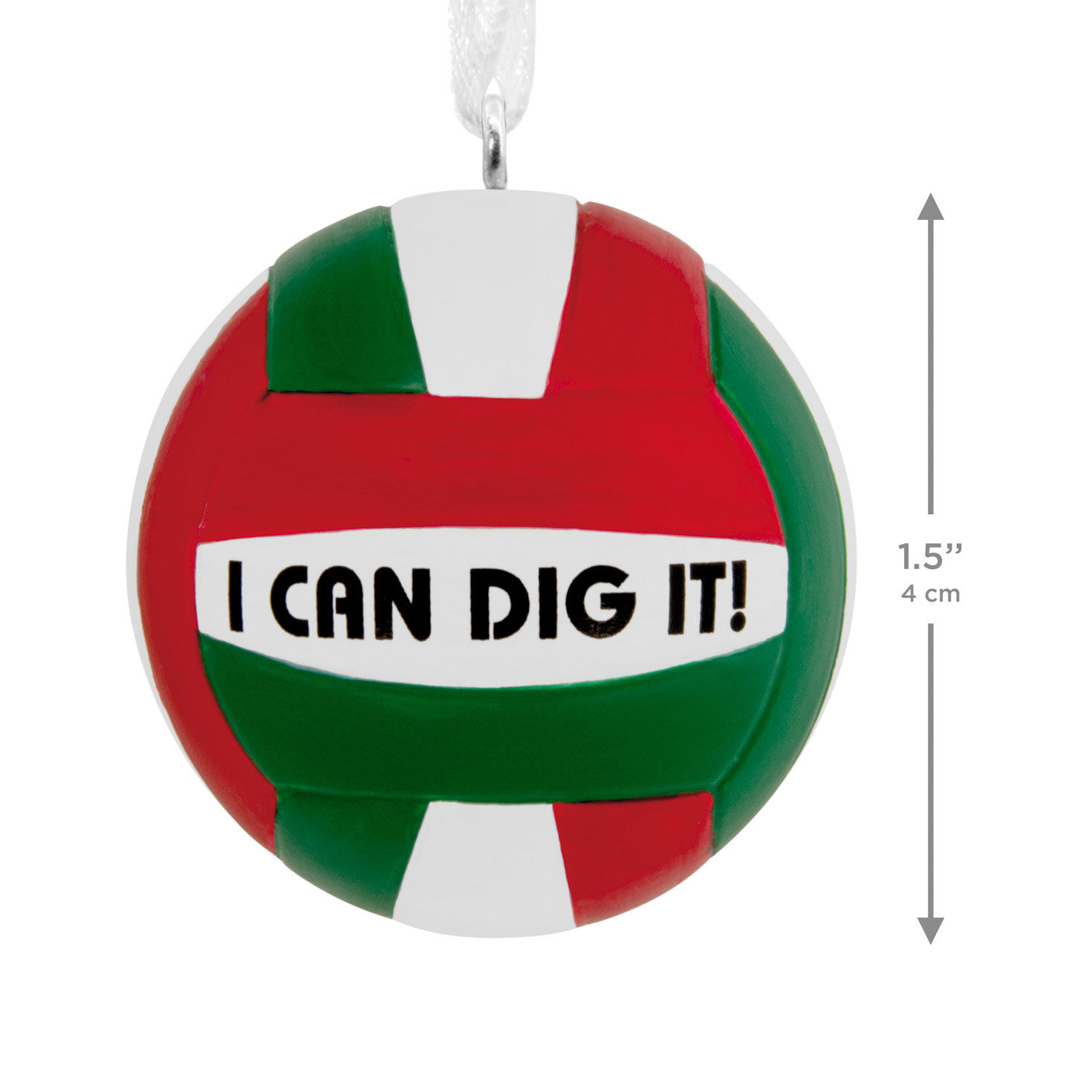 Red Green Volleyball Christmas Ornament measurement image number 3