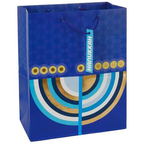 Modern Menorah on Blue Large Hanukkah Gift Bag, 13", , large