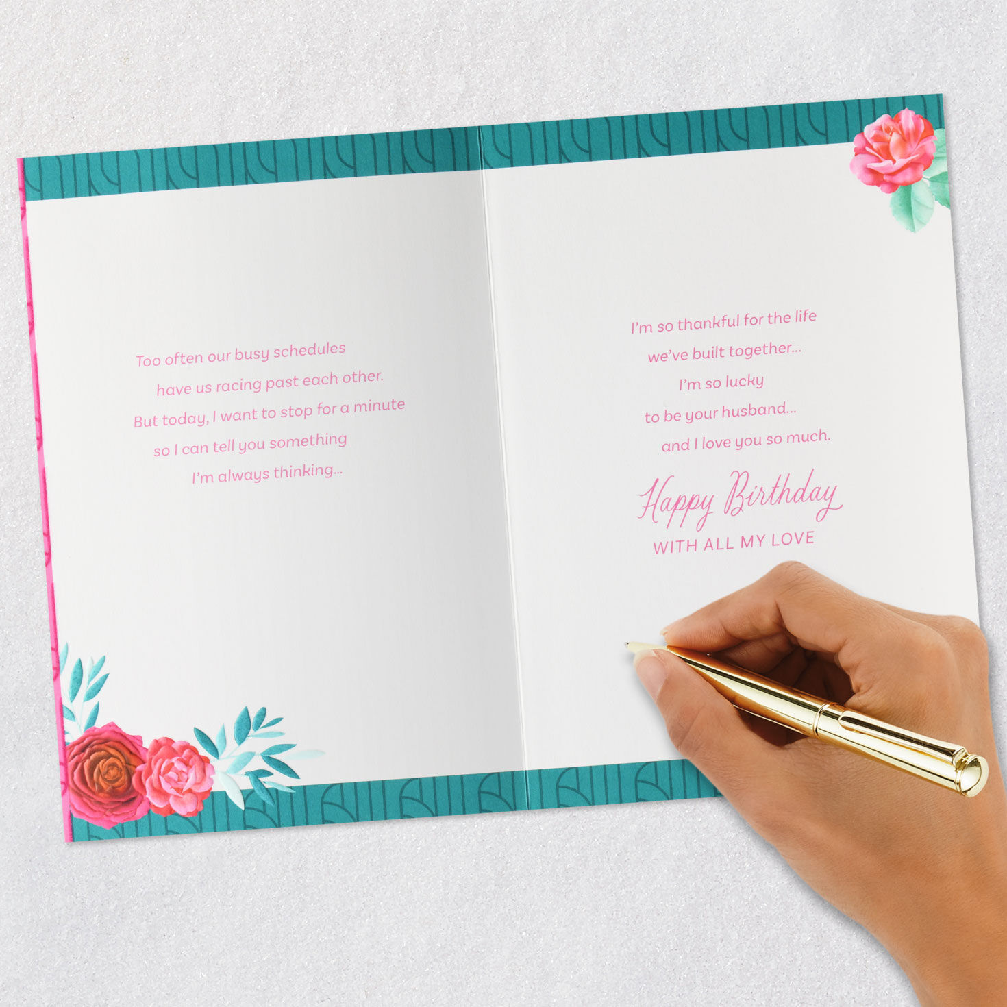 Heart, Butterfly and Flowers Wife Birthday Card Signing card image number 7