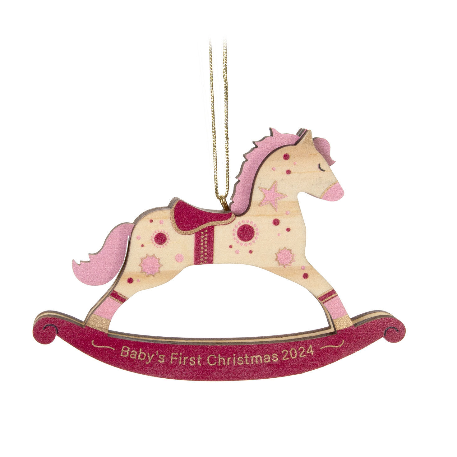 Baby Girl's First Christmas Rocking Horse 2024 Wood Ornament Keepsake