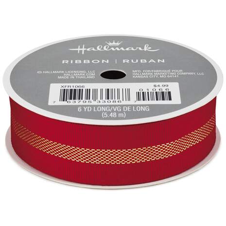 Red With Gold Stripe 7/8" Grosgrain Ribbon, 18', , large