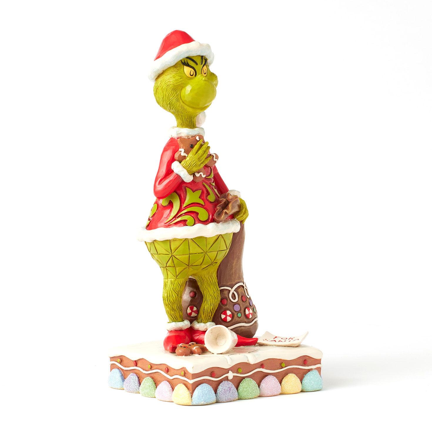 Jim Shore Grinch With Gifts and Gingerbread Figurine angled image number 3