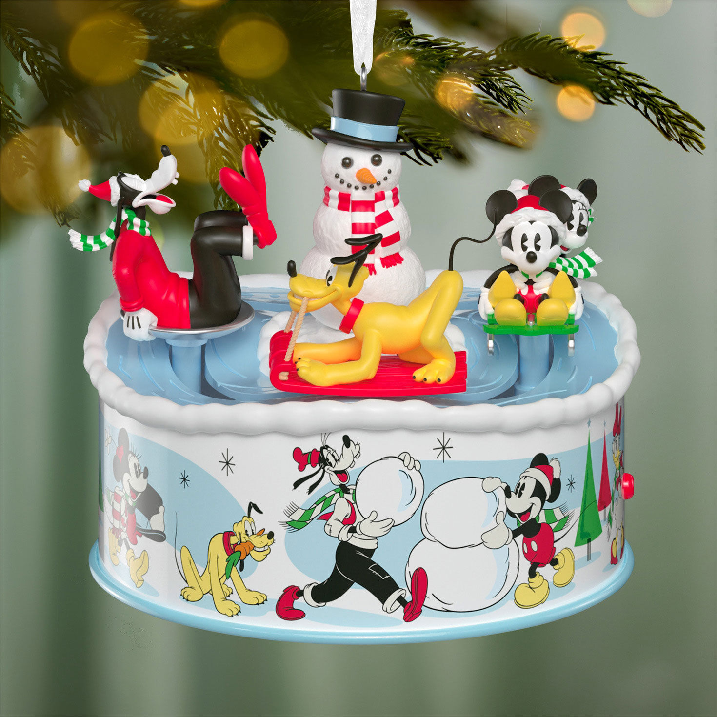 Mickey and Friends Sledding Keepsake Ornament Hanging on tree image number 2
