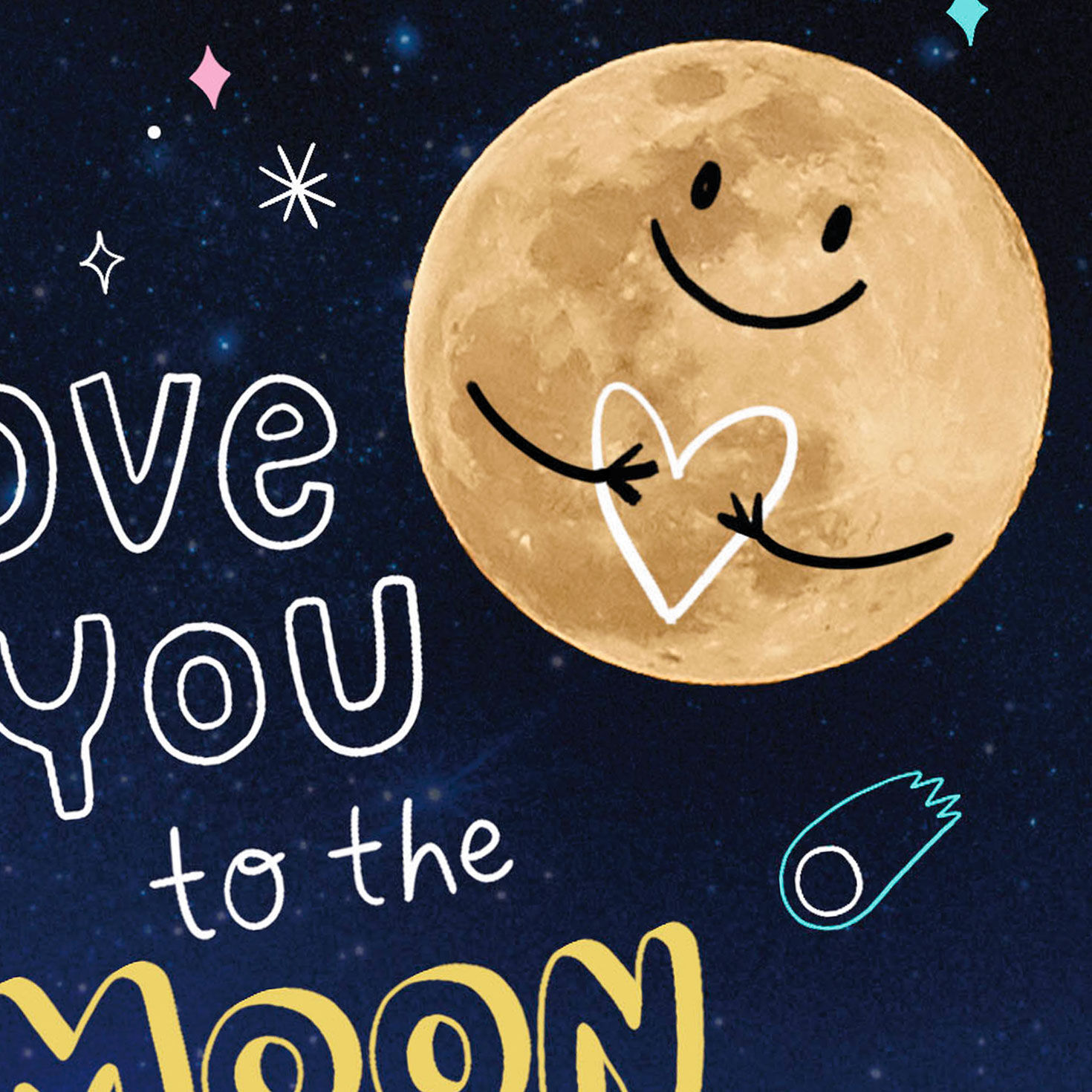 Moon, Stars and Heart Doodles Love Card for Kids Card Front Detail image number 4