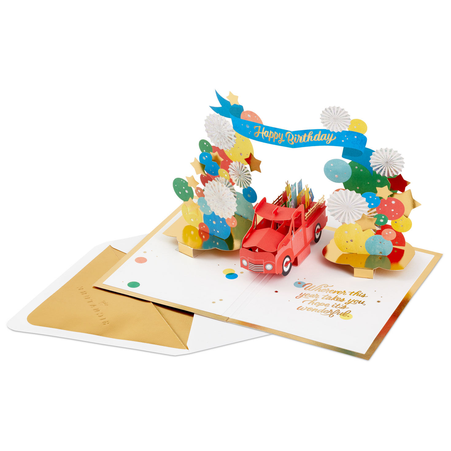 Celebrating You Red Truck and Banner 3D Pop-Up Birthday Card, , large image number 2