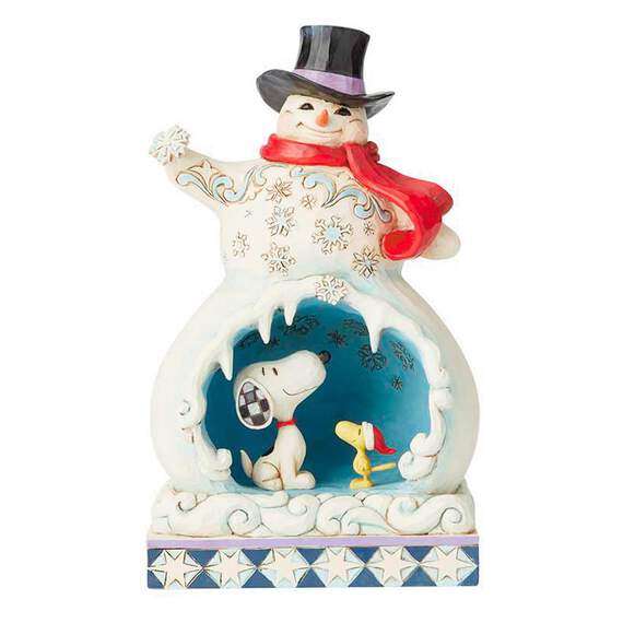 Jim Shore Snowman With Snoopy and Woodstock Light-Up Figurine, 9.5", , large image number 1