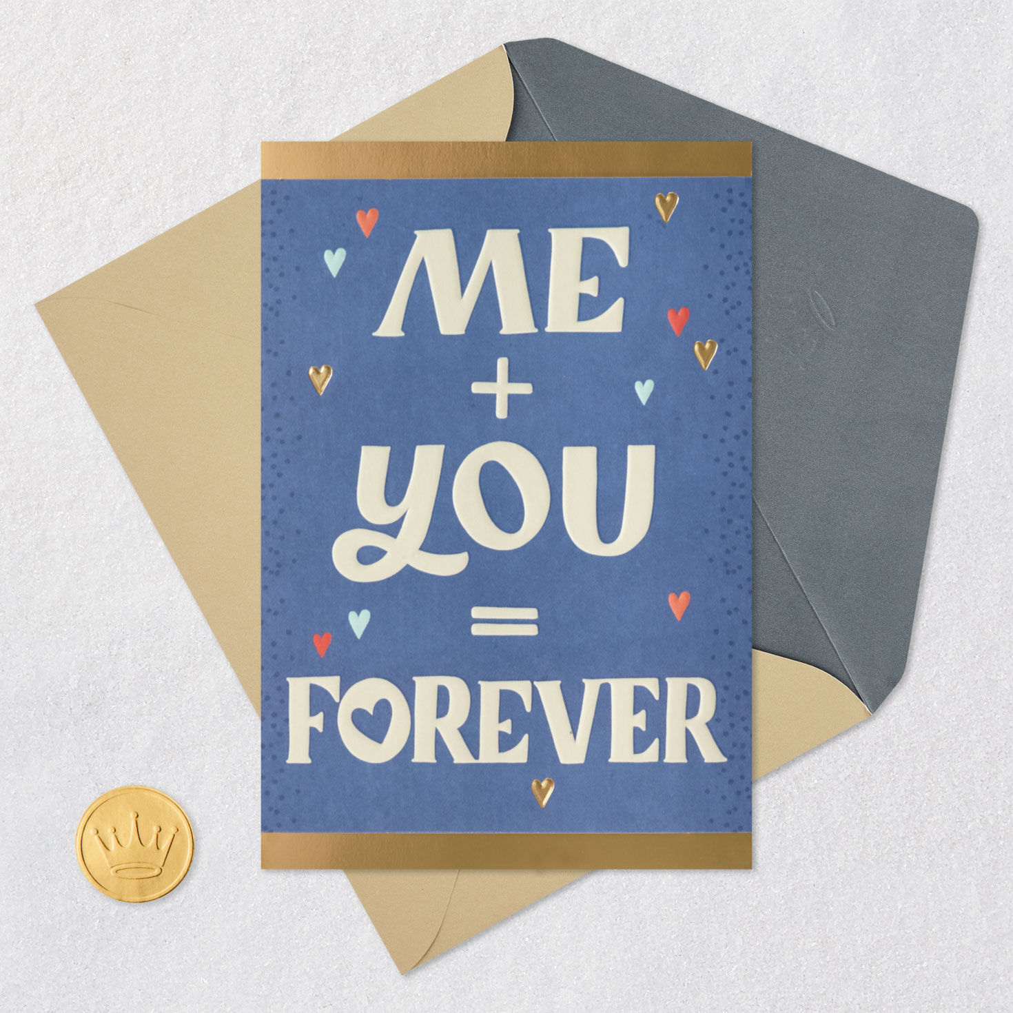 Me Plus You Forever Romantic Anniversary Card Card Front with Envelope and Gold Seal image number 5