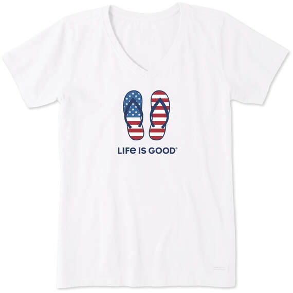 Life Is Good Americana Flip-Flops Women's White V-Neck T-Shirt, , large image number 1