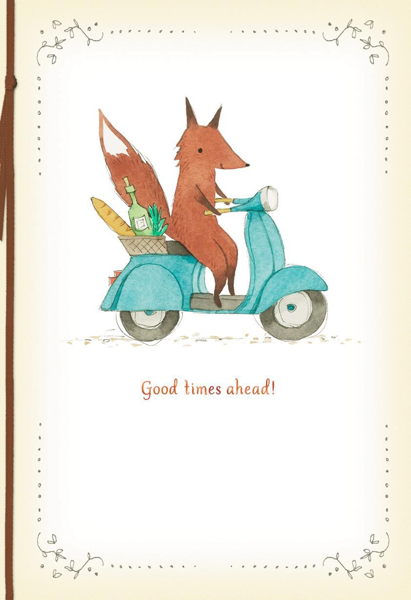 Fox on Scooter Good Times Ahead Retirement Card
