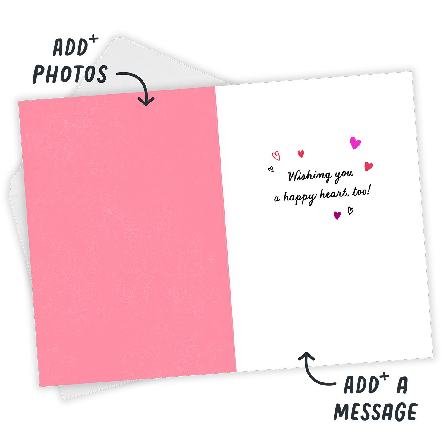 Heart Letters Mailbox Personalized Valentine's Day Card Open Card with Envelope indicating personalization image number 3