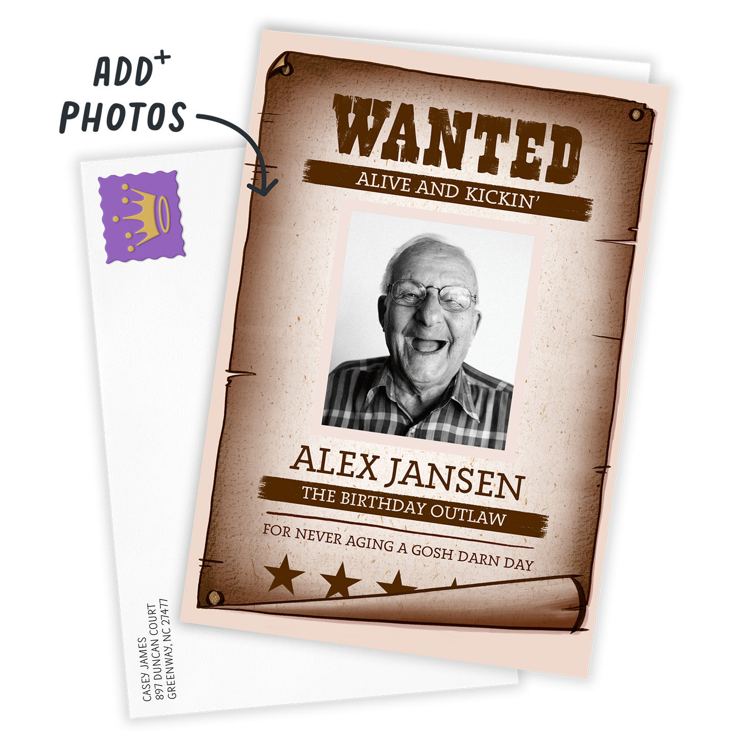 Wanted Poster Personalized Birthday Card Card Front with Envelope image number 2