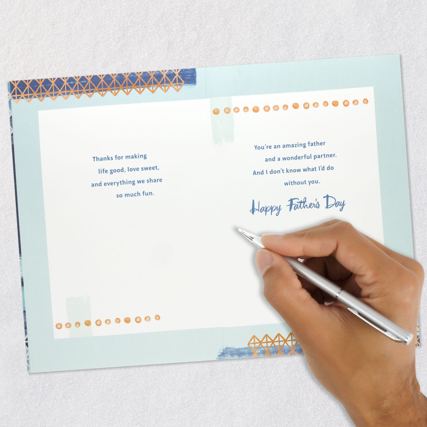 Bronze with Blue Brushstrokes Father's Day Card Signing Card image number 7