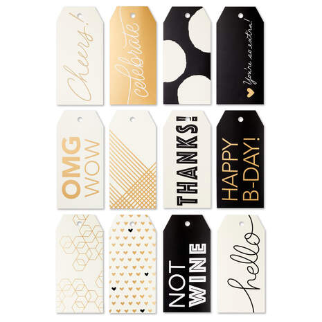 Assorted Black, White and Gold 12-Pack Gift Tags, , large