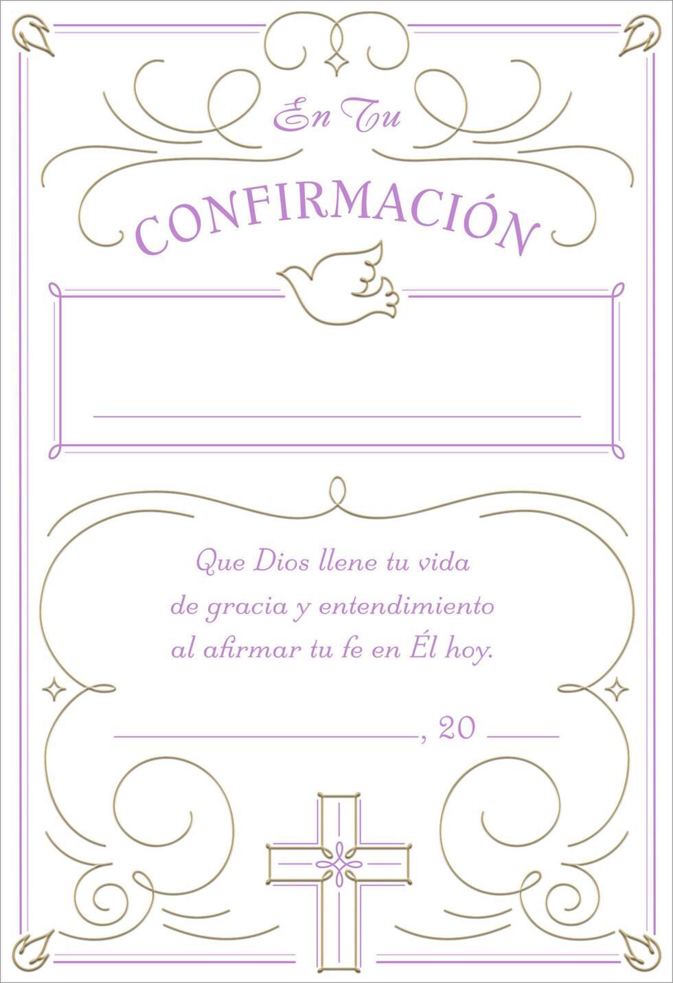 Purple Certificate Religious Spanish-Language Confirmation Card