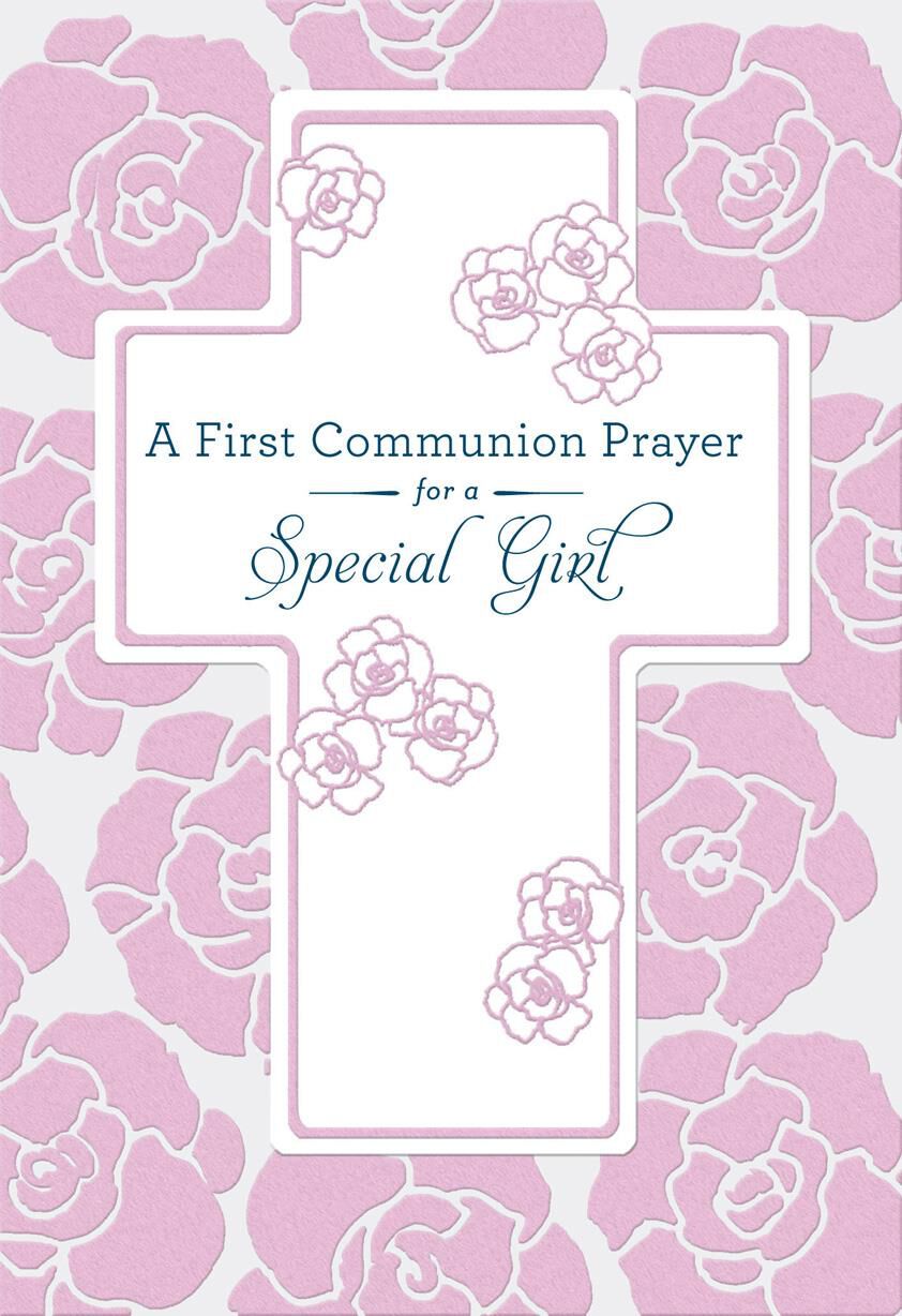 Cross and Pink Flowers First Communion Card for Girl