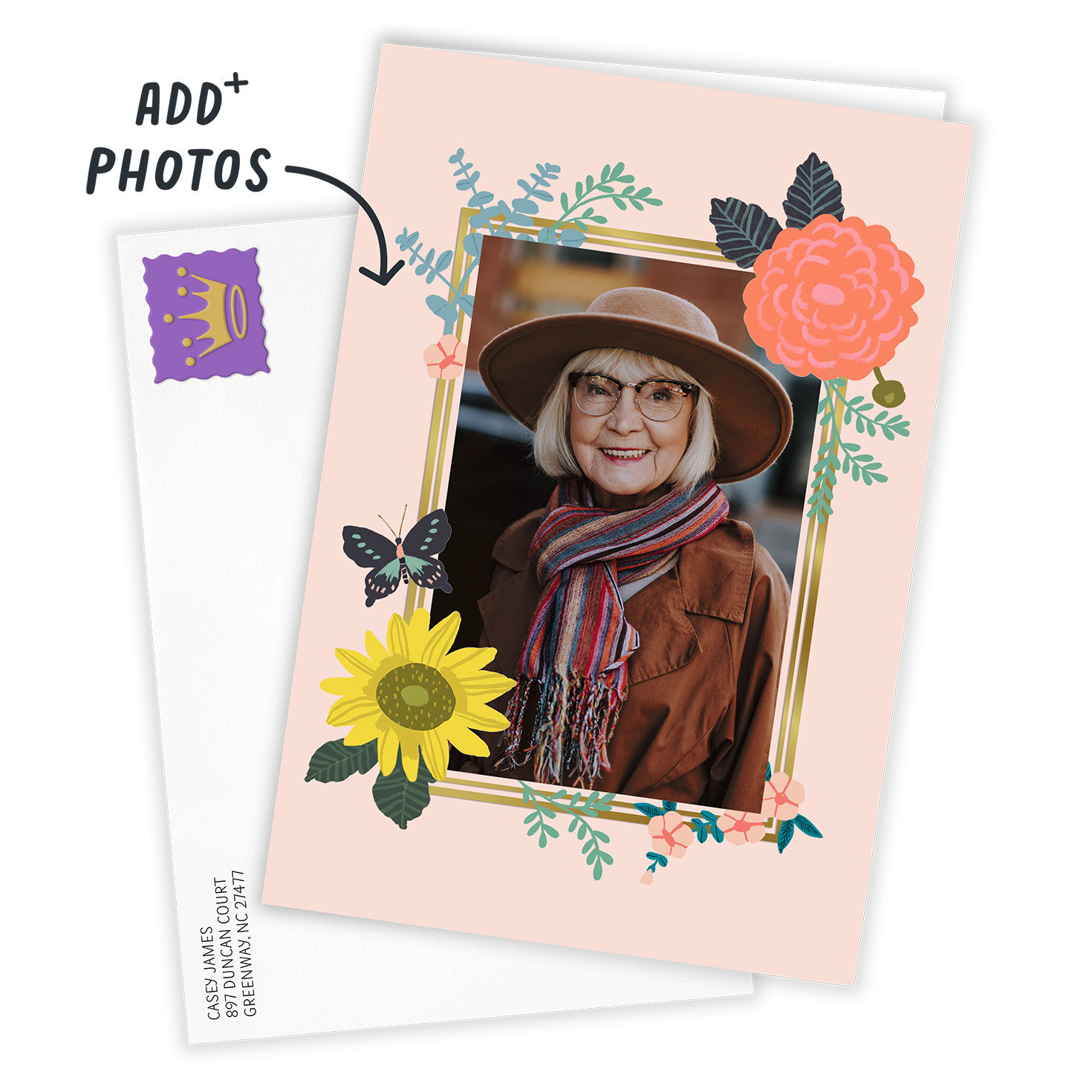 Gold Frame With Flowers Personalized Card Card Front with Envelope image number 2