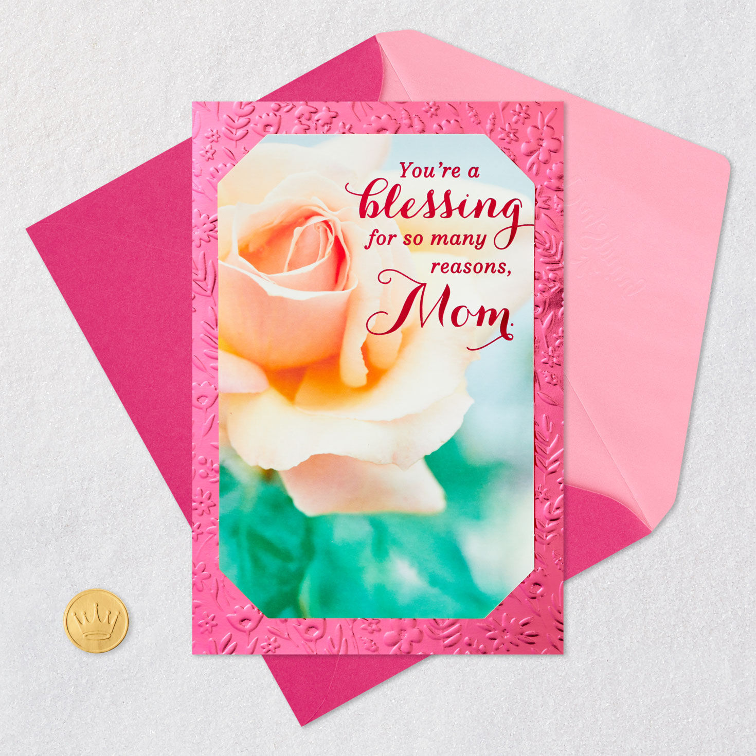 Rose on Pink Religious Mother's Day Card for Mom Card Front with Envelope and Gold Seal image number 6