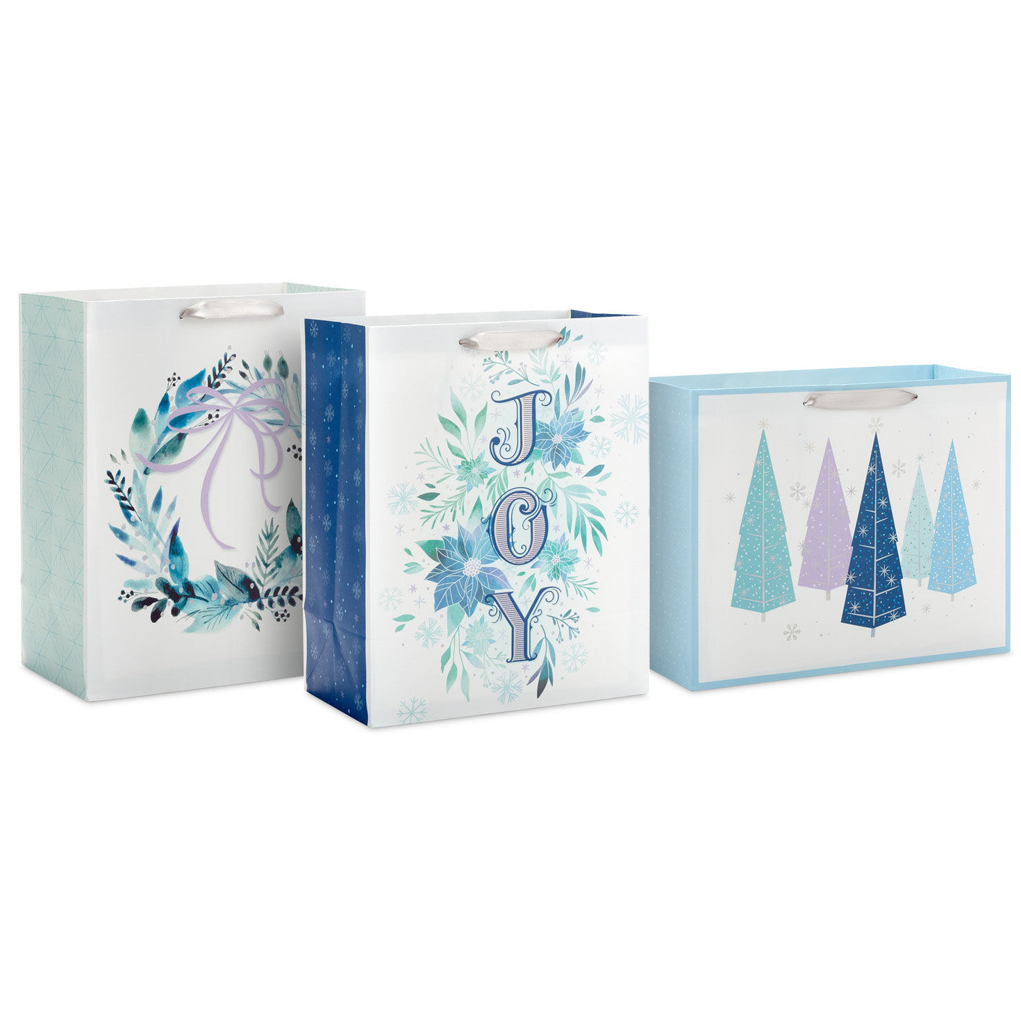 Winter Watercolors Assorted Large Holiday Gift Bags fronts image number 1