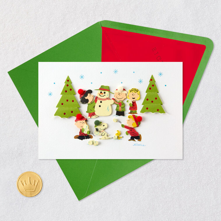Peanuts Snowman and Snowball Fight Christmas Card Card Front with Envelope and Gold Seal image number 6