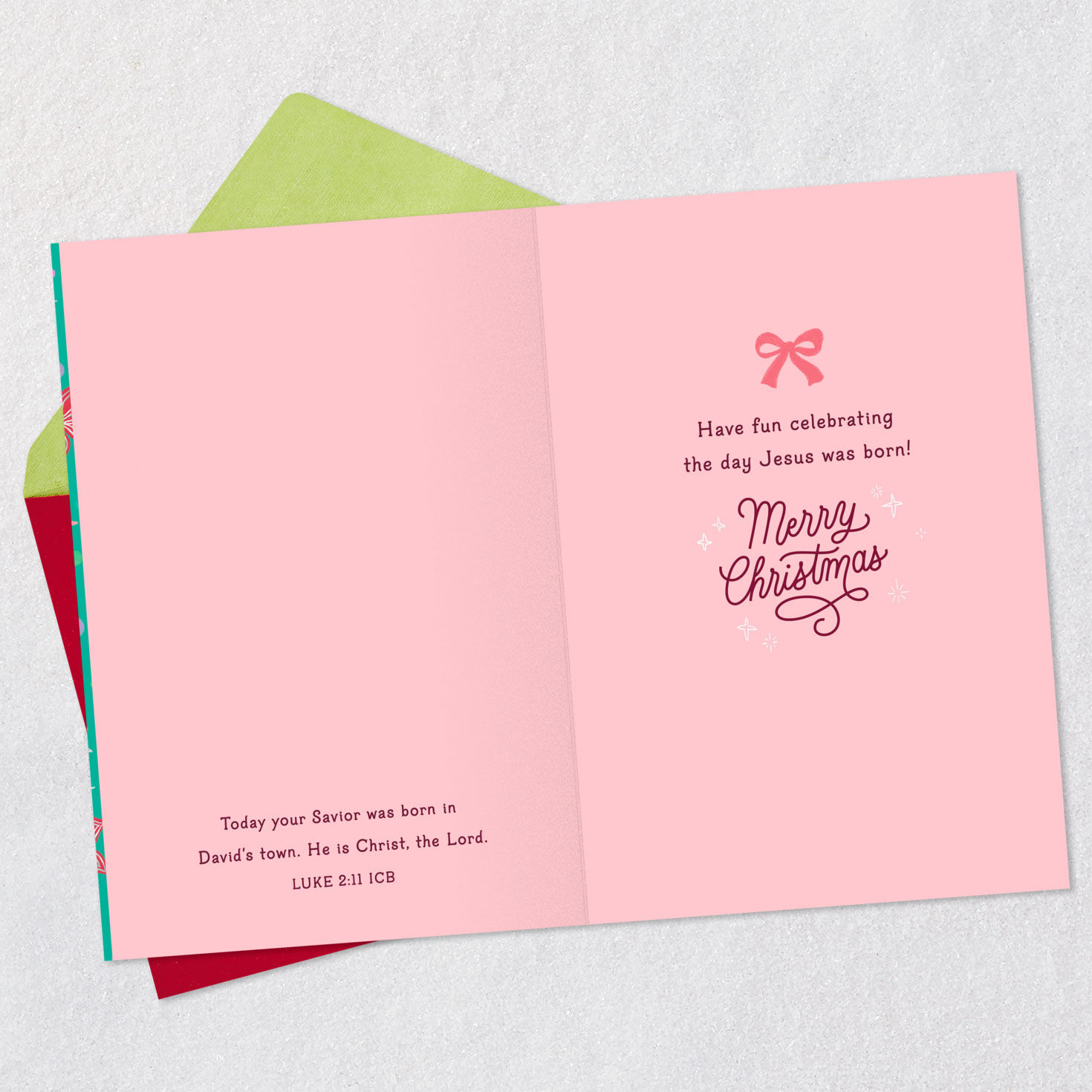 Red Ribbon Religious Goddaughter Christmas Card Open card with envelope image number 4