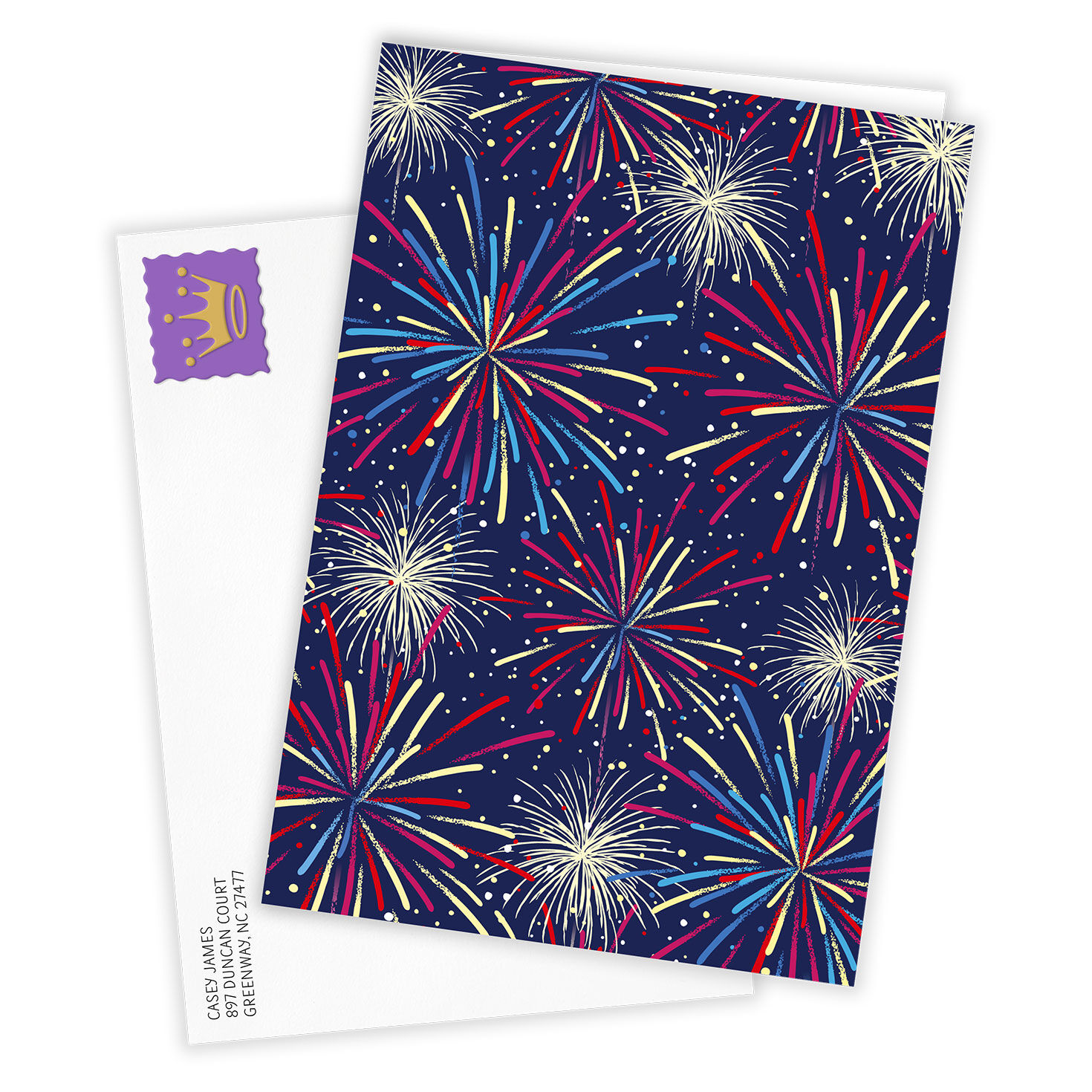 Red White Blue Fireworks Personalized Card Card Front with Envelope image number 2