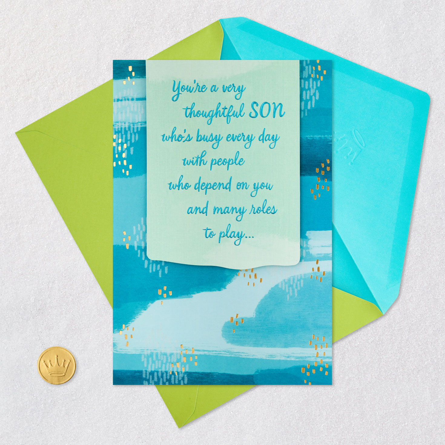 Blue and Green Abstract Son Father's Day Card Card Front with Envelope and Gold Seal image number 6