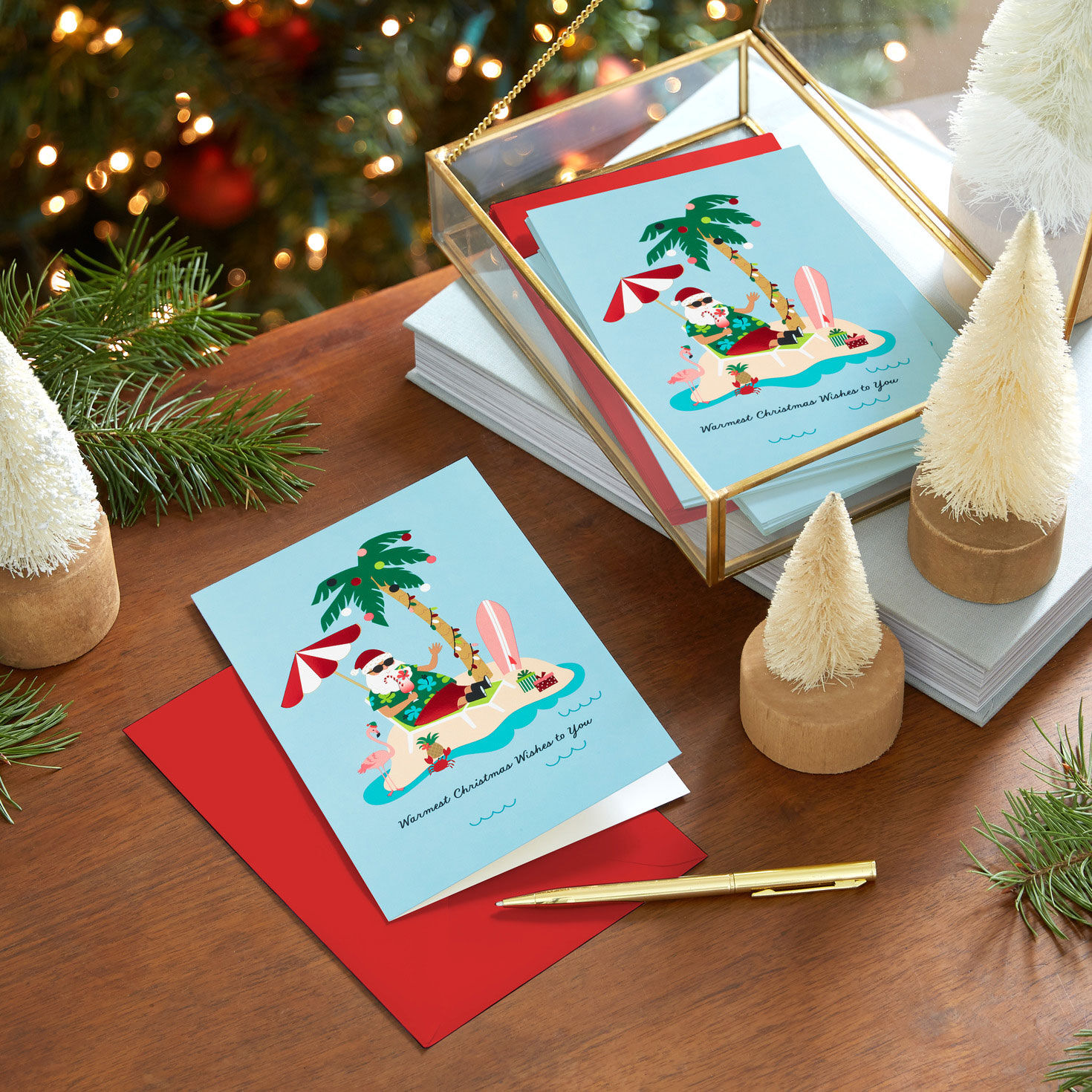 Tropical Santa Boxed Christmas Card Pack in use image number 7