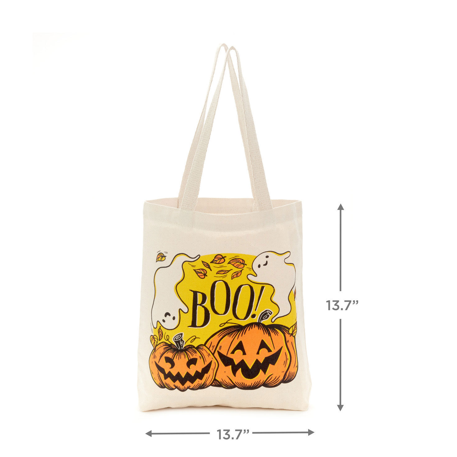 Ghost and Pumpkins Canvas Halloween Tote Bag measurement image number 3
