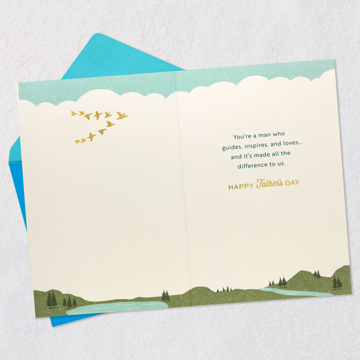 Duck Flying Over Pond Dad Father's Day Card From All Open card with envelope image number 3