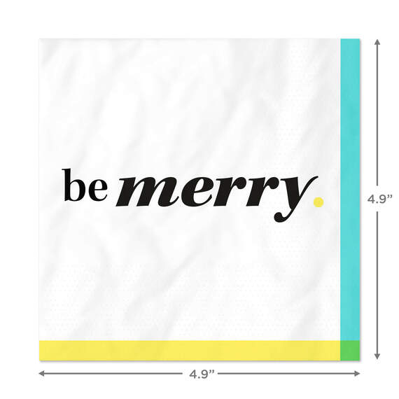 Black and White "Be Merry" Cocktail Napkins, Set of 16, , large image number 3
