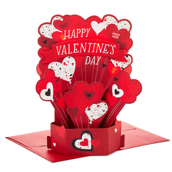 Heart Balloons Musical 3D Pop-Up Valentine's Day Card With Lights, , large image number 1